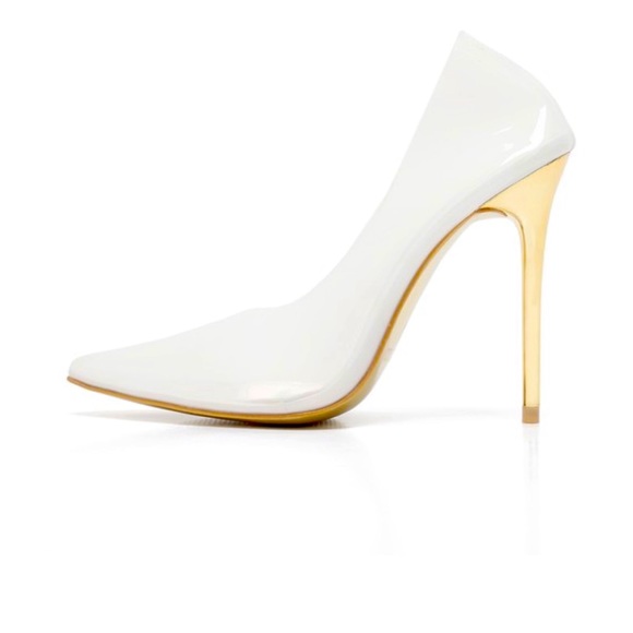 Shoes - Transparent Pointed Toe Pump- Gold Accent Heel